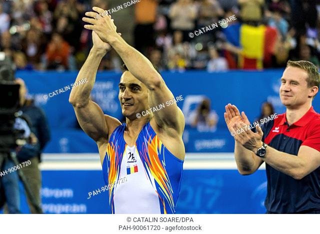 Marian Dragulescu (ROU) after his performance on the floor during the Men's Apparatus Finals at the European Men's and Women's Artistic Gymnastics Championships...