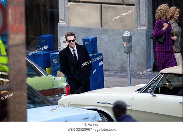 Benedict Cumberbatch filming scenes for new TV adaptation of Patrick Melrose in Glasgow, Scotland which production has transformed the streets of Glasgow into...