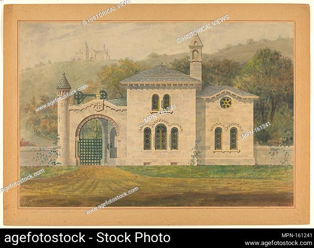 Gate Lodge for Amos G. Hull, Newburgh, New York (front elevation). Artist: Alexander Jackson Davis (American, New York 1803-1892 West Orange