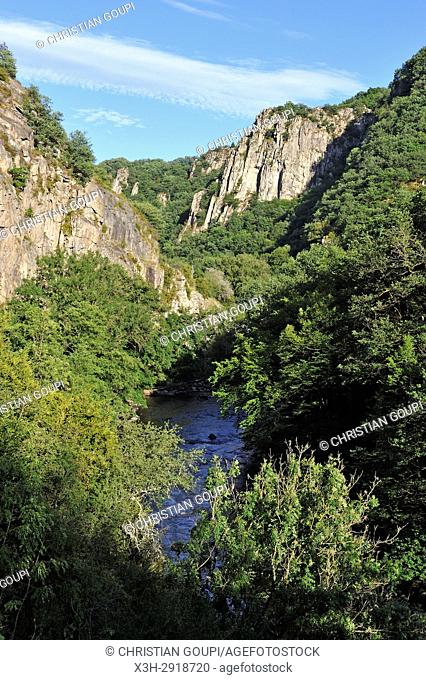 Gorge of the Sioule River near Chouvigny, Puy-de-Dome department, Auvergne-Rhone-Alpes region, France, Europe