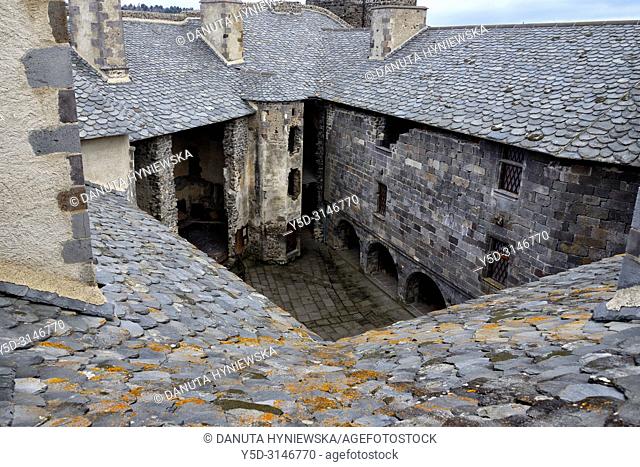 Internal yard of 12th century Château de Murol - Monument Historique since 1889 what helped to save it, Route Historique des Châteaux d'Auvergne