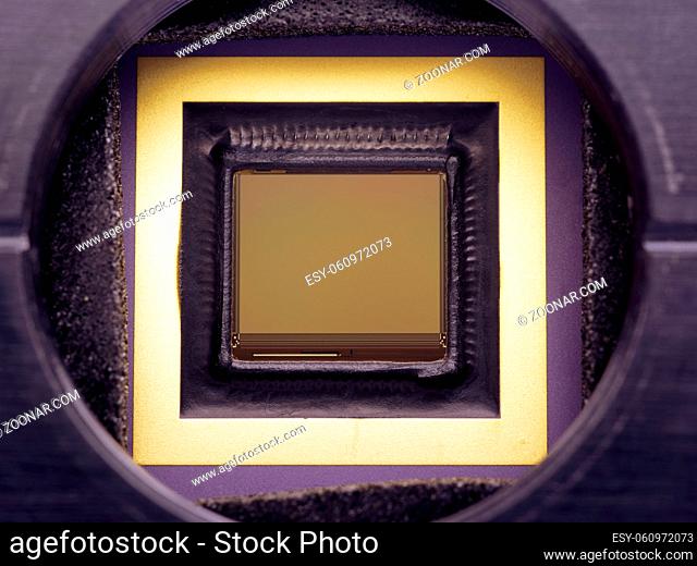 fragment of industrial ccd camera inside housing