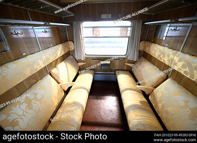 21 October 2020, Saxony, Dresden: A train compartment of a class VT 18.16 express railcar train. Twenty years after its retirement from service