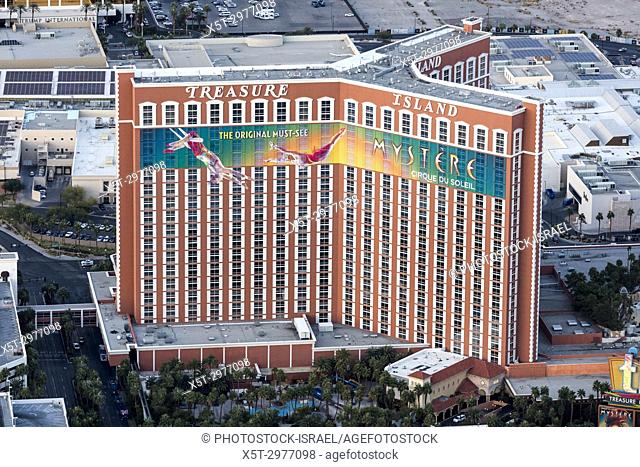 Aerial view of the Treasure Island Hotel Las Vegas
