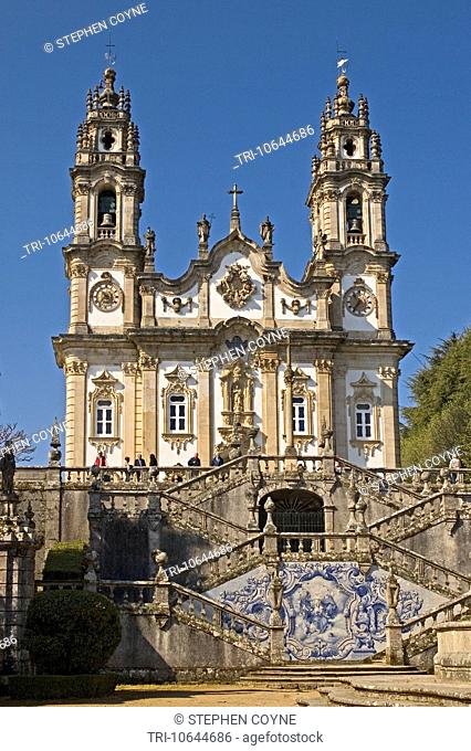 PORTUGAL, Lamego, 18th C Catholic Church of Our Lady of the Remedies Los Remedios viewed from the huge staircase leading to the town