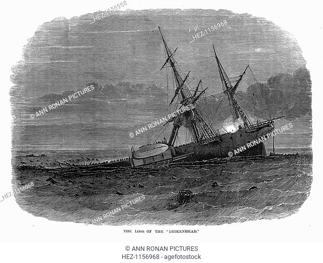 Loss of the troopship 'Birkenhead', South Africa, 1852. HMS 'Birkenhead', an iron paddle-steamer troopship sailed from Queenstown (Cobh), Ireland