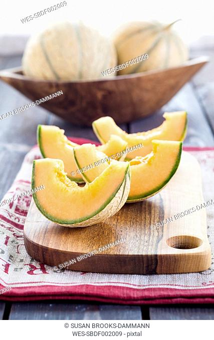Sliced and pitted Charentais melon
