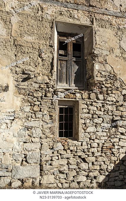 Windows of a farmhouse, Mora de Rubielos, Teruel province, Spain