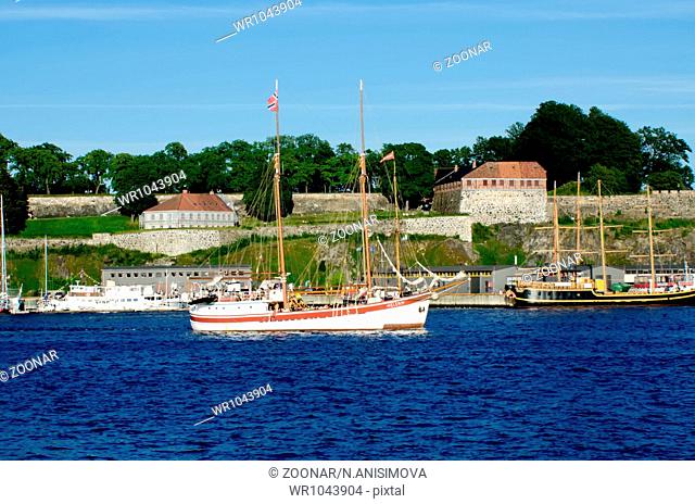 White Boat with Akershus Fortress on background