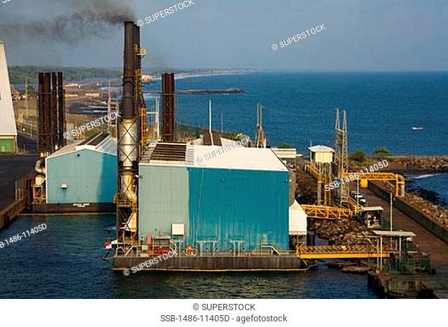 High angle view of a power station at a port, Puerto Quetzal, Guatemala
