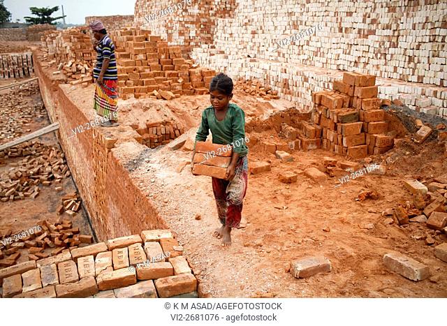 Jamila (11) works at a brick factory in Narayangonj, Bangladesh June 01, 2016. She come this place with her family member