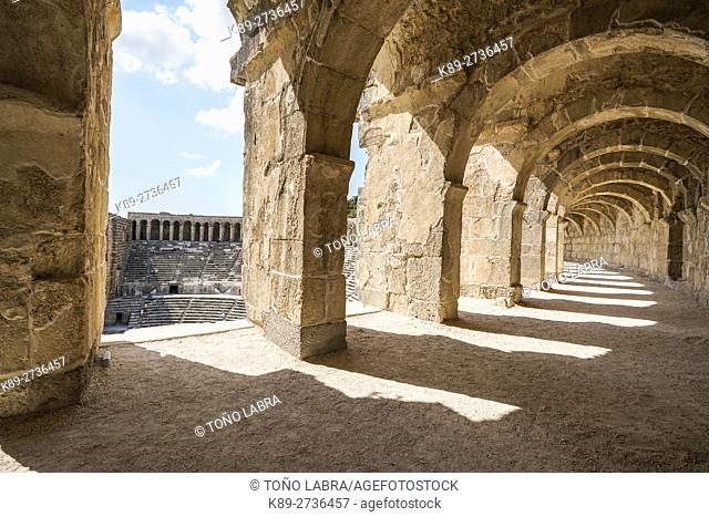 Aspendos amphitheater tunnel. Ancient Greece. Asia Minor. Turkey