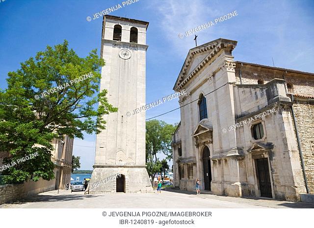 Bell tower and renaissance façade of Katedrala, Cathedral of the Assumption of the Blessed Virgin Mary, Pula, Istria, Croatia, Europe