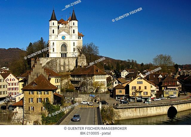 Church, Aarbrug at the Aare river, Switzerland