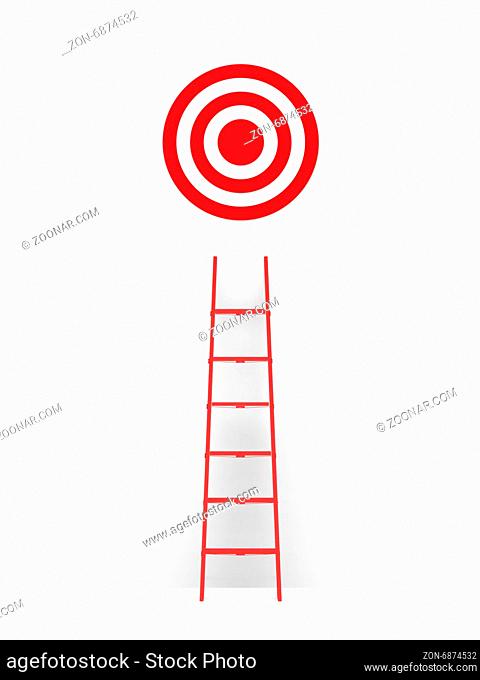 Business concept, red ladder leading to target, isolated on white background