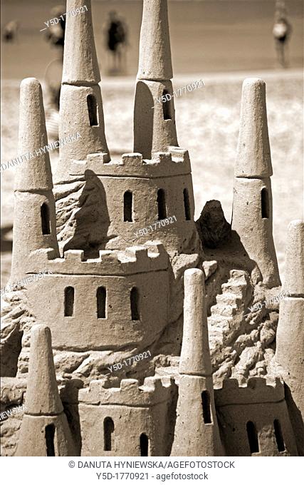 sand castle Alcudia Port beach, Mallorca, Majorca, Balearic Islands, Spain, Europe