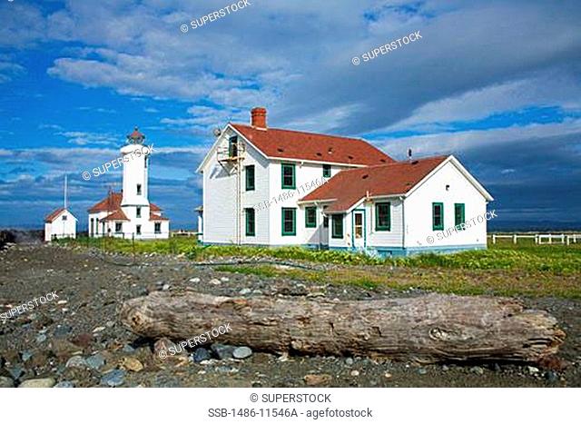 Lighthouse at the coast, Point Wilson Lighthouse, Fort Worden State Park, Port Townsend, Jefferson County, Washington State, USA