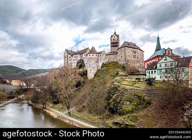 View on Loket town with medieval royal castle near Karlovy Vary Resort in Czechia