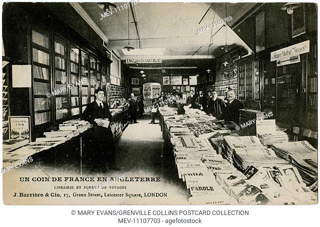 A corner of France in England. J. Barriere & Cie, 17 Green Street (now Irving Street) - a French Bookshop & Travel Agent off Leicester Square, London