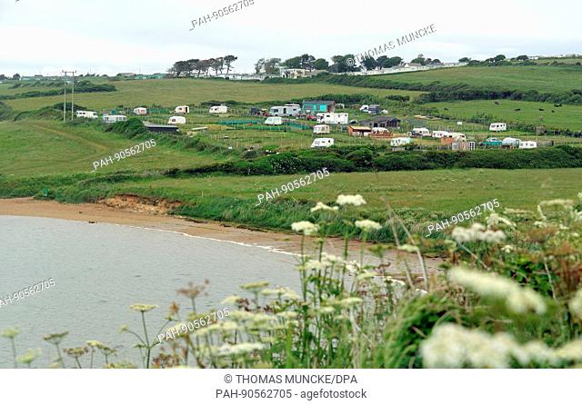 A camping site close to the beach near Weymouth on June twelfth 2016 | usage worldwide. - Weymouth/Dorset/United Kingdom of Great Britain and Northern Ireland