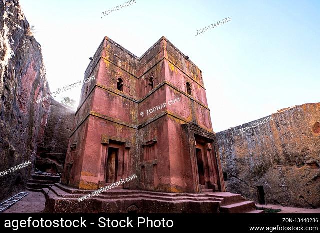 Famous Rock-Hewn Church of Saint George - Bete Giyorgis in Lalibela, Ethiopia