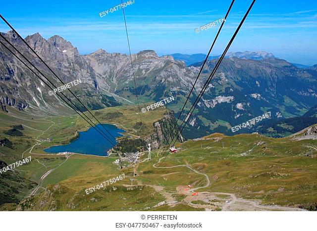Lake Trubsee, view from the summit station of the Titlis cable car. Popular travel destination in the Swiss Alps