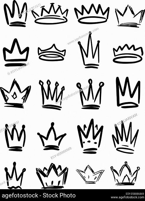 Set of hand drawn crown symbols. Design elements for logo, label, sign, poster, card