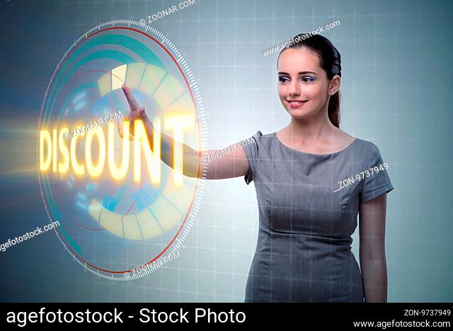 Businesswoman pressing buttons in sale concept