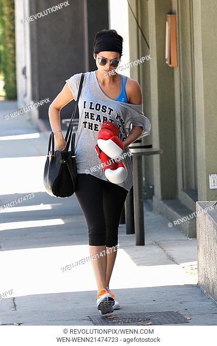 Jaimie Alexander arrives at a gym on Melrose Avenue holding a pair of boxing gloves Featuring: Jaimie Alexander Where: Los Angeles, California