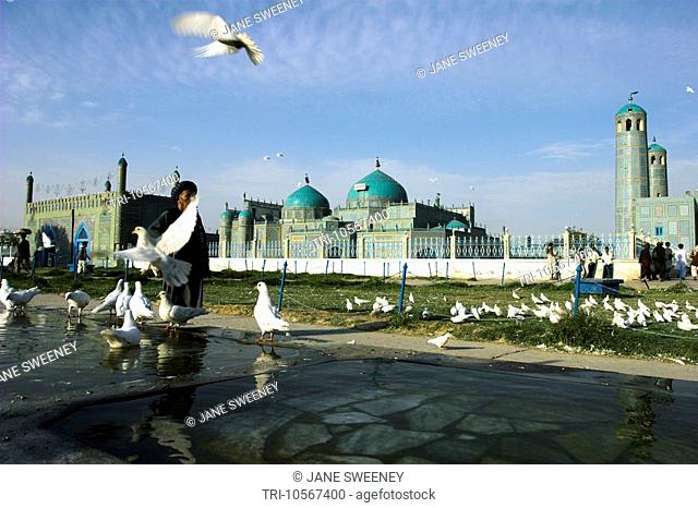 Mazar-I-Sharif Afghanistan Famous White Pigeons and Pilgrims at Shrine of Hazrat Ali  who was assassinated in 661  Shrine was built here in 1136 on the orders...