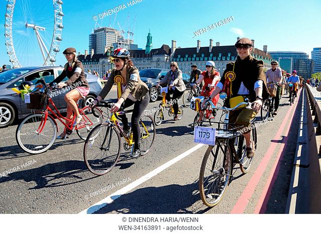 Over a thousand cyclists take part in the 10th annual Tweed Run riding on Westminster Bridge. The Tweed Run is a one of a kind spectacular bicycle ride