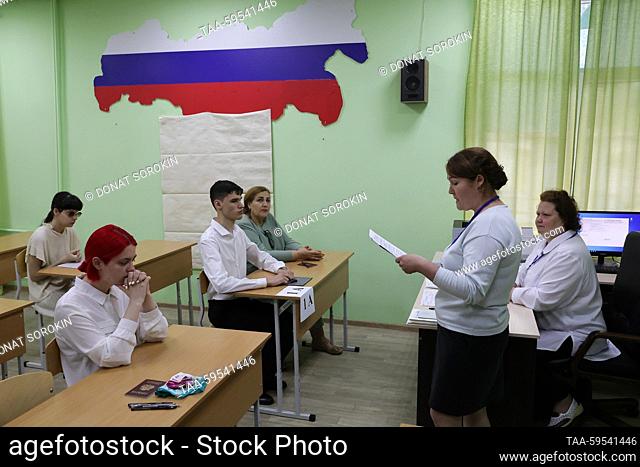 RUSSIA, SVERDLOVSK REGION - JUNE 1, 2023: Visually impaired students of the Verkhnyaya Pyshma boarding school named after Martirosyan take a Unified State Exam...
