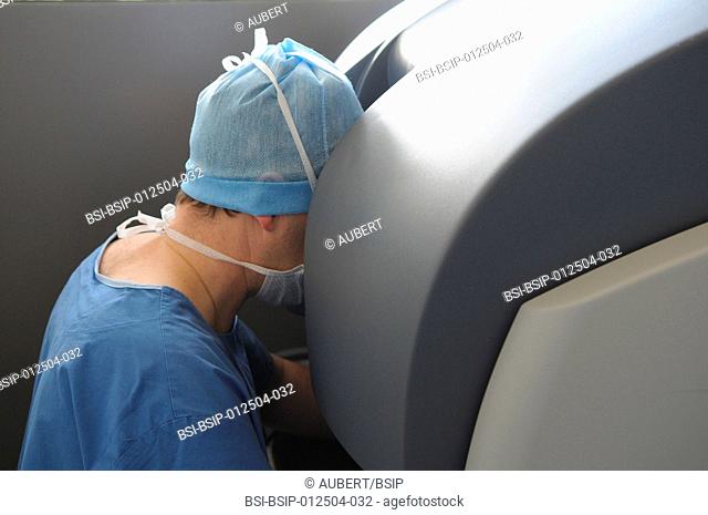 Photo essay at Lyon hospital in France. Department of urology. Prostatectomy. This hospital has a robotic surgical system Da Vinci Surgical System made by...
