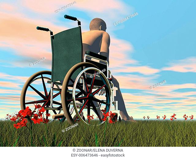 Disabled man looking forward - 3D render