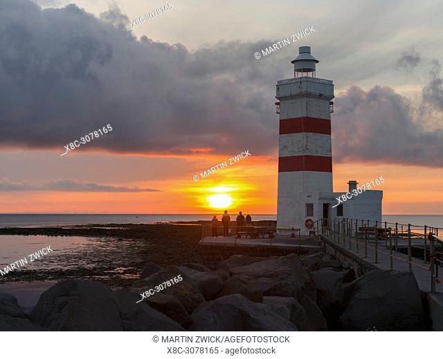 Cape Gardskagi lighthouse during sunset on Reykjanes peninusla in Iceland. europe, northern europe, iceland, august