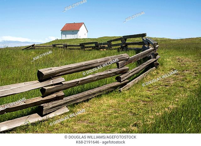 The split rail fence at East Point Park, Saturna Island, Gulf Islands, British Columbia, Canada