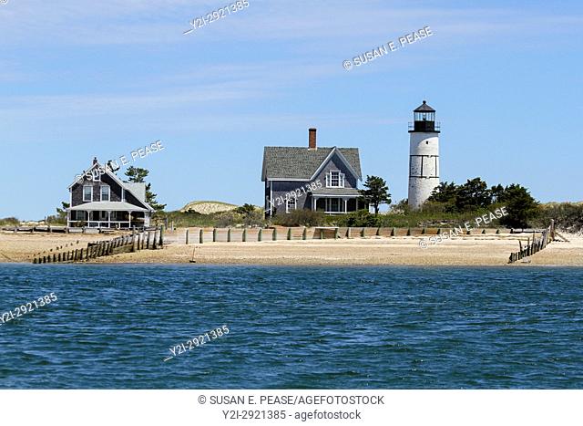 Sandy Neck Colony cottages and Sandy Neck Lighthouse, Cape Cod, Massachusetts, United States, North America