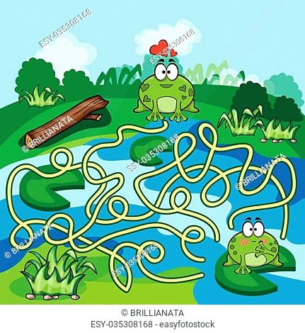 Frogs Maze Game - help the Frog to find his way - vector
