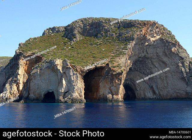 View of the west coast of the island of Zakynthos, Ionian Islands, Mediterranean Sea, Greece