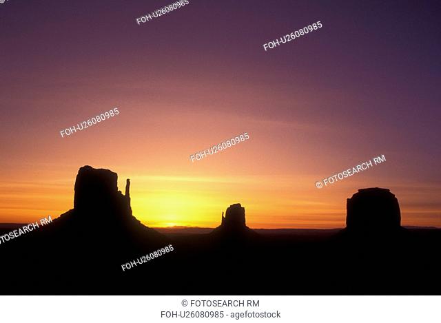 Monument Valley Navajo Tribal Park, AZ, Arizona, The Mittens Butte, sunrise