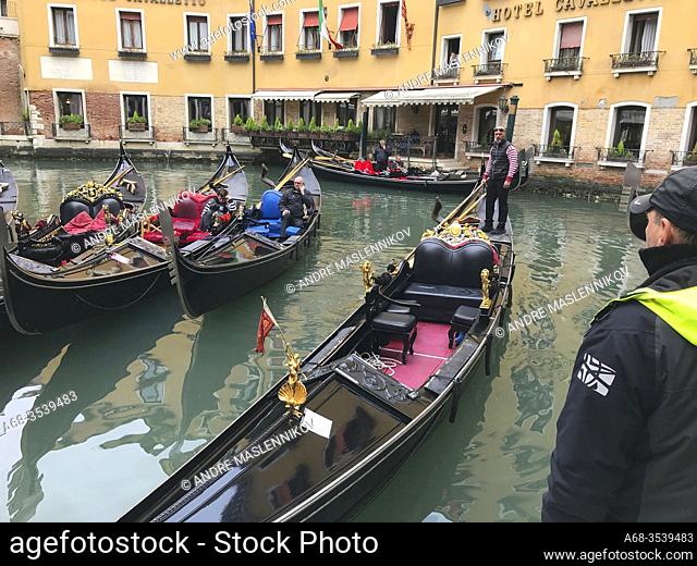 Hotel Cavalletto. Gondolas in Bacino Orseolo in Venice, Italy. Photo: André Maslennikov