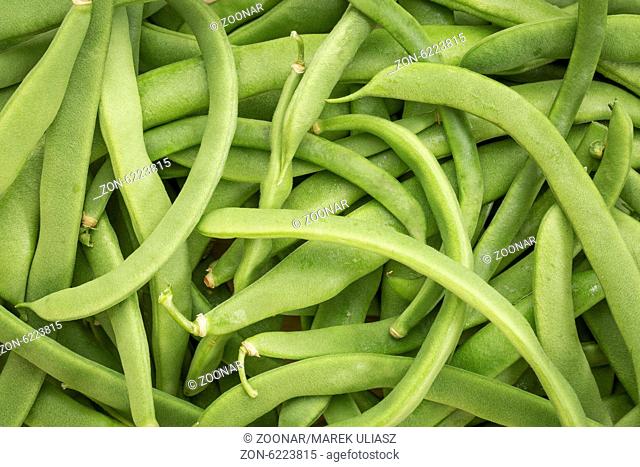 fresh green French bean background, top view