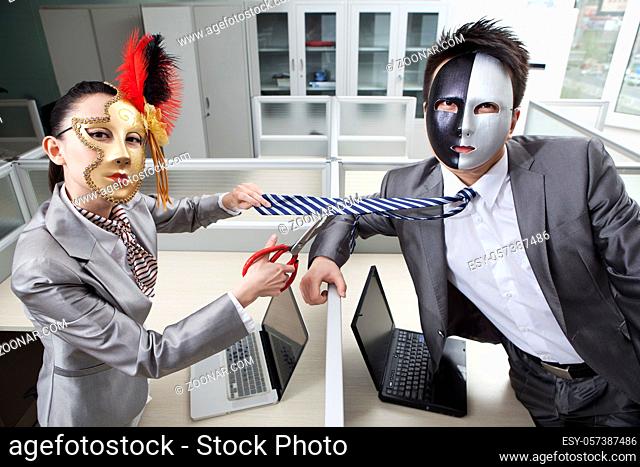 Business person standing in office, wearing mask high quality photo