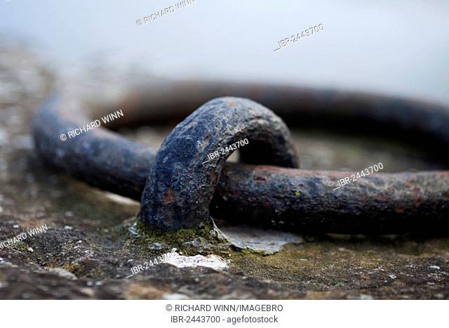 Closeup of a mooring ring on the side of Bridgwater Quay, England, United Kingdom, Europe
