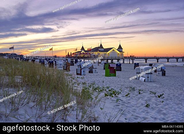 Pier on the beach, Ostseebad Ahlbeck, Usedom, Mecklenburg-West Pomerania, Germany