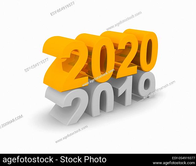 New Year 2020 concept 3d image on a white background, 3d rendering