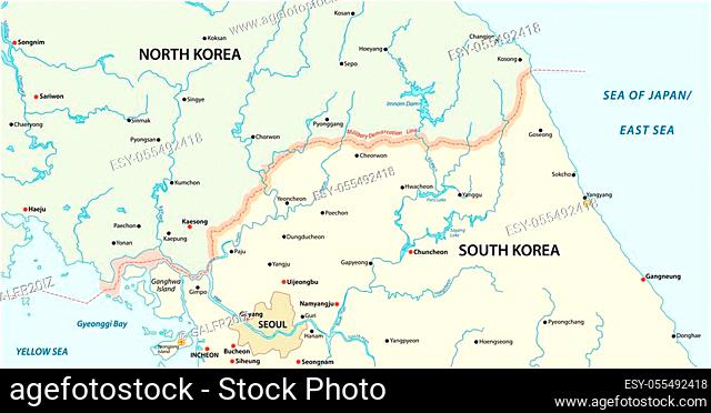 vector map of the border region between north and south korea
