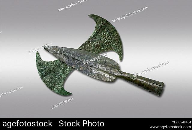 Minoan cult bronze double axe 'labrys' & bronze spearhead from ""warrior grave"" at Knossos-Zafer Papoura, 1600-1400 BC, Heraklion Archaeological Museum