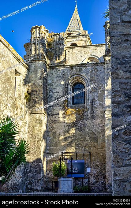 Exterior of church of Vejer, Elizabethan Gothic construction, located in upper area of city. It has been declared historical-artistic ensemble