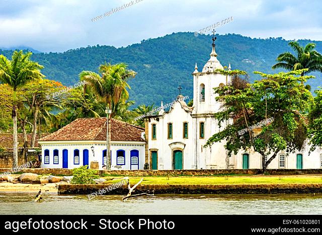 Famous church and colonial style house in the ancient and historic city of Paraty on the south coast of the state of Rio de Janeiro founded in the 17th century